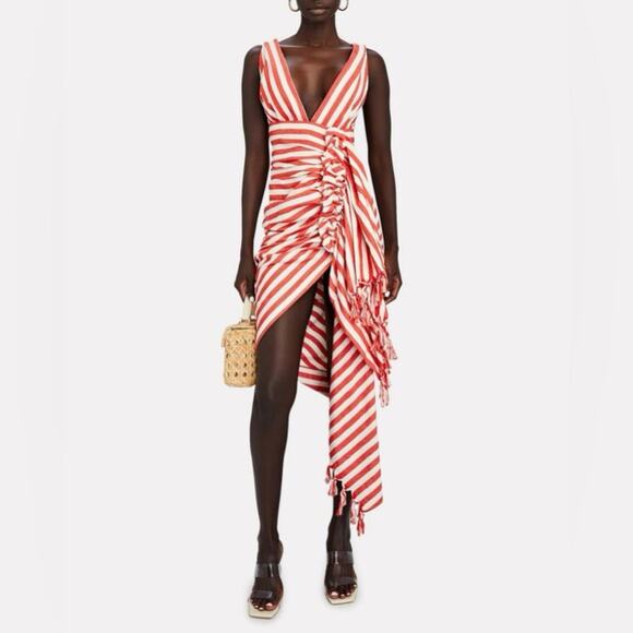 New NWT Just Bee Queen Tulum Striped Midi Dress in Chile/Creme - Picture 1 of 7